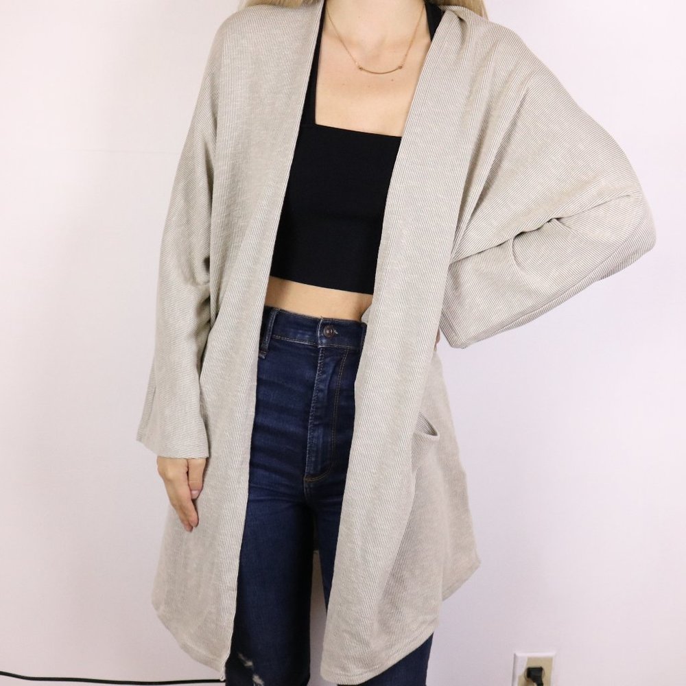 NWT Donni ribbed cream / grey long sleeve open front cardigan